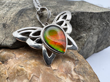 Load image into Gallery viewer, silver butterfly ammolite pendant