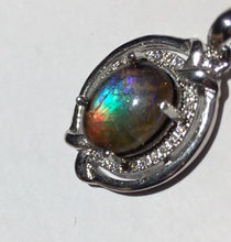 Load image into Gallery viewer, Multi colour Rainbow Ammolite pendant in Sterling Silver with Cubic Zirconia