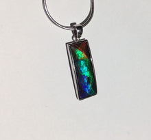 Load image into Gallery viewer, Men’s unisex Ammolite pendant faceted and set in Sterling Silver 1 inch tall multi colour rainbow