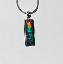 Load image into Gallery viewer, Men’s unisex Ammolite pendant faceted and set in Sterling Silver 1 inch tall multi colour rainbow