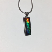 Load image into Gallery viewer, Men’s unisex Ammolite pendant faceted and set in Sterling Silver 1 inch tall multi colour rainbow