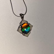 Load image into Gallery viewer, Ammolite pendant Sterling Silver Cubic Zirconia petite with a bright gemstone 1 inch tall
