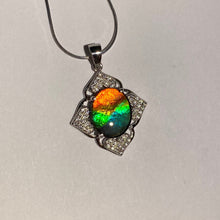 Load image into Gallery viewer, Ammolite pendant Sterling Silver Cubic Zirconia petite with a bright gemstone 1 inch tall