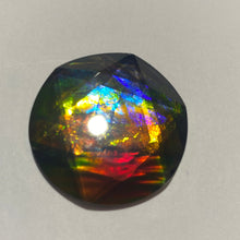 Load image into Gallery viewer, AAA+ ammolite calibrated faceted cabochon. Incredible colour, pink, purple, red, blue, gold, green 6 point star quartz cap. 30x30 mm