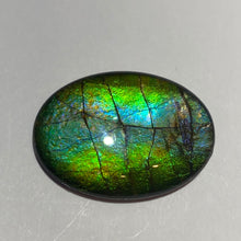 Load image into Gallery viewer, AA ammolite calibrated cabochon. Beautiful green blue pink colours. 25 x 18 mm high dome quartz cap