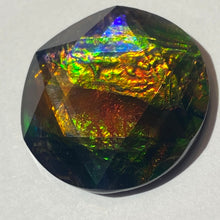 Load image into Gallery viewer, AAA+ ammolite calibrated faceted cabochon. Incredible colour, pink, purple, red, blue, gold, green 6 point star quartz cap. 25x25 mm