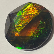 Load image into Gallery viewer, AAA+ ammolite calibrated faceted cabochon. Incredible colour, pink, purple, red, blue, gold, green 6 point star quartz cap. 25x25 mm