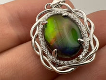 Load and play video in Gallery viewer, ammolite silver pendant