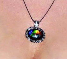 Load image into Gallery viewer, Ammolite Pendant Beautiful filigree style, extremely bright flawless gemstone with perfect colour!