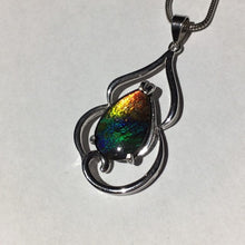 Load image into Gallery viewer, Ammolite pendant in Sterling Silver with vibrant rainbow colours