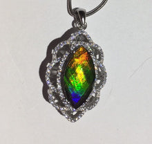 Load image into Gallery viewer, Ammolite pendant faceted in Sterling Silver with Cubic Zirconia