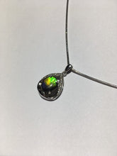 Load image into Gallery viewer, Small Ammolite pendant set in Sterling Silver with Cubic Zirconia.  Very cute & dainty.