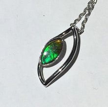 Load image into Gallery viewer, Bright little Ammolite pendant in Sterling silver. Unique dragon eye design, beautiful gem.