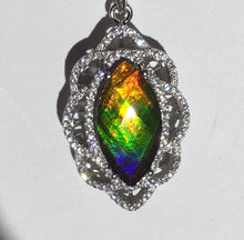 Load image into Gallery viewer, Ammolite pendant faceted in Sterling Silver with Cubic Zirconia