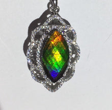 Load image into Gallery viewer, Ammolite pendant faceted in Sterling Silver with Cubic Zirconia