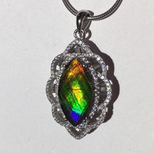 Load image into Gallery viewer, Ammolite pendant faceted in Sterling Silver with Cubic Zirconia