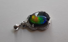 Load image into Gallery viewer, Stunning AAA Grade Ammolite pendant with perfect colour set in Sterling Silver and rhodium plated