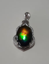 Load image into Gallery viewer, Stunning AAA Grade Ammolite pendant with perfect colour set in Sterling Silver and rhodium plated