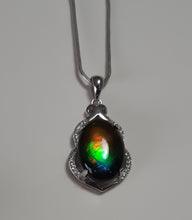 Load image into Gallery viewer, Stunning AAA Grade Ammolite pendant with perfect colour set in Sterling Silver and rhodium plated