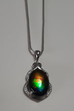 Load image into Gallery viewer, Stunning AAA Grade Ammolite pendant with perfect colour set in Sterling Silver and rhodium plated