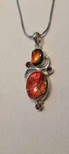 Load image into Gallery viewer, Ammolite pendant Sterling Silver with garnet o78 no chain
