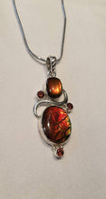 Load image into Gallery viewer, Ammolite pendant Sterling Silver with garnet o78 no chain
