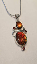 Load image into Gallery viewer, Ammolite pendant Sterling Silver with garnet o78 no chain