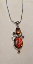 Load image into Gallery viewer, Ammolite pendant Sterling Silver with garnet o78 no chain