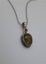 Load image into Gallery viewer, Ammolite pendant Sterling Silver with garnet