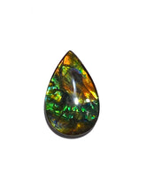 Load image into Gallery viewer, gold green yellow orange ammolite gemstone tear drop shape 18x11mm will be a great for a pendant or ring