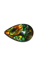 Load image into Gallery viewer, gold green yellow orange ammolite gemstone tear drop shape 18x11mm will be a great for a pendant or ring