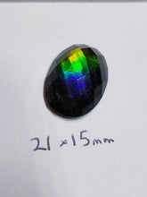 Load image into Gallery viewer, Ammolite faceted 21x15mm calibrated triplet cabochon will make a great ring or pendant