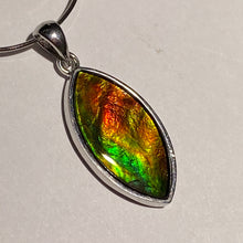 Load image into Gallery viewer, Ammolite pendant in Sterling Silver with vibrant red green and gold