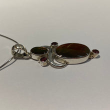 Load image into Gallery viewer, Ammolite Pendant in Sterling Silver with garnet gemstones