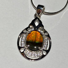 Load image into Gallery viewer, Ammolite pendant Sterling Silver Cubic Zirconia