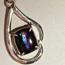 Load image into Gallery viewer, Ammolite pendant Vibrant pink cyan and green stripes set in Sterling Silver