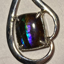 Load image into Gallery viewer, Ammolite pendant Vibrant pink cyan and green stripes set in Sterling Silver