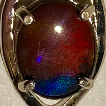 Load image into Gallery viewer, Ammolite pendant in sterling silver, sparkly midnight sky blue with  bright red and orange and pink spots