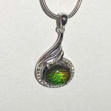 Load image into Gallery viewer, Ammolite pendant in Sterling Silver with Cubic Zirconia, bright beautiful pattern