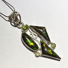 Load image into Gallery viewer, Ammolite pendant in Sterling Silver with peridot gemstone.
