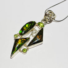 Load image into Gallery viewer, Ammolite pendant in Sterling Silver with peridot gemstone.