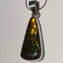 Load image into Gallery viewer, Ammolite pendant with golden and green dragon scales Sterling Silver