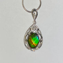 Load image into Gallery viewer, Ammolite pendant Sterling Silver with Rhodium Plate and Cubic Zirconia Faceted