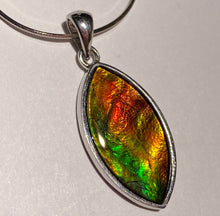 Load image into Gallery viewer, Ammolite pendant in Sterling Silver with vibrant red green and gold