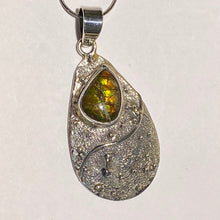 Load image into Gallery viewer, Ammolite pendant in Sterling Silver with modern design and sparkling colours