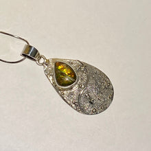 Load image into Gallery viewer, Ammolite pendant in Sterling Silver with modern design and sparkling colours