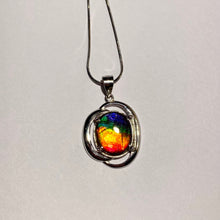 Load image into Gallery viewer, Ammolite pendant in Sterling Silver with beautiful bright rainbow colours!