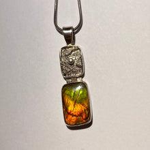 Load image into Gallery viewer, Ammolite pendant in Sterling Silver with bright orange, green and red