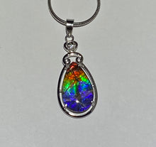 Load image into Gallery viewer, Ammolite pendant Rainbow colours with incredible lustre and flash  in Sterling Silver with cubic zirconia