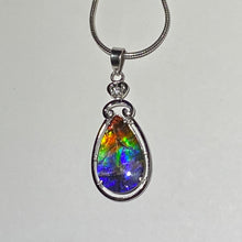 Load image into Gallery viewer, Ammolite pendant Rainbow colours with incredible lustre and flash  in Sterling Silver with cubic zirconia
